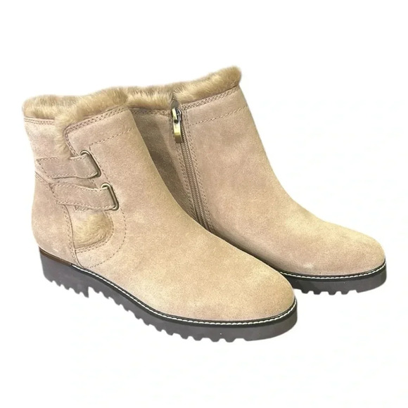 Franco Sarto Shoes - Franco Sarto Crystal Water Resistant Faux Fur Trim Ankle Boots Sz 8.5 Sandstone